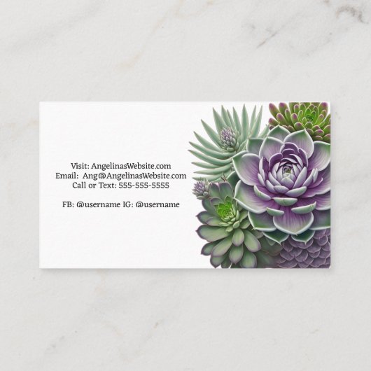 Carte De Visite Succulents verts et violets Plantes de jardin (Dos)