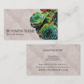 Carte De Visite Succulents verts sur chic moderne de toile de jute (Devant / Derrière)