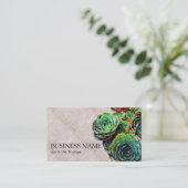 Carte De Visite Succulents verts sur chic moderne de toile de jute (Debout devant)