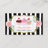 Carte De Visite Sucré Boulangerie Cupcakes Or rose Floral rayé (Devant)
