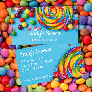 Carte De Visite Sucreries Bonbons Colorés Bleu Gras