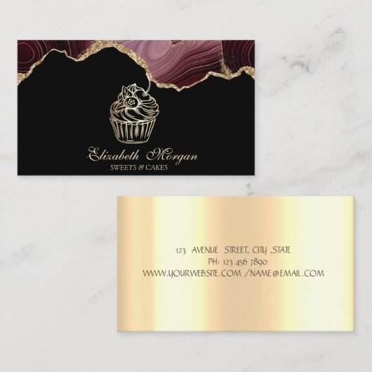 Carte De Visite Sucres Cupcake Gold Drives Boulangerie Bourgogne A (Devant / Derrière)
