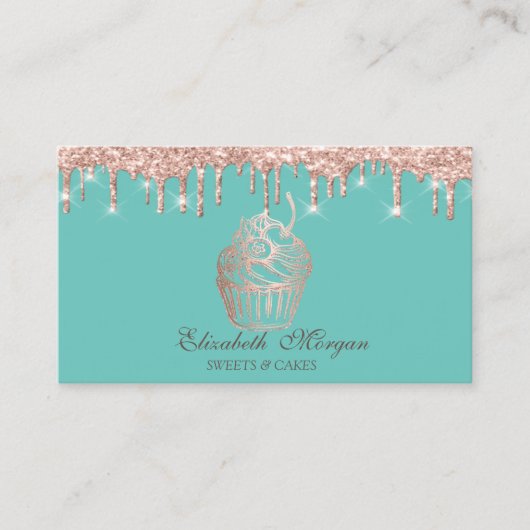 Carte De Visite Sucres Rose Cupcake Gold Drives Mint Green Bakery (Devant)