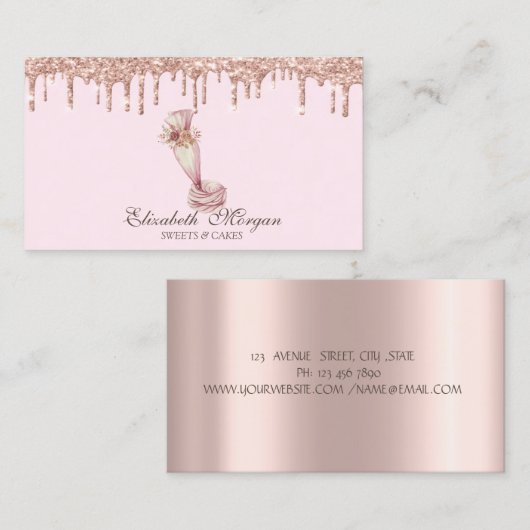 Carte De Visite Sucres Rose Gold Drives Boulangerie (Devant / Derrière)