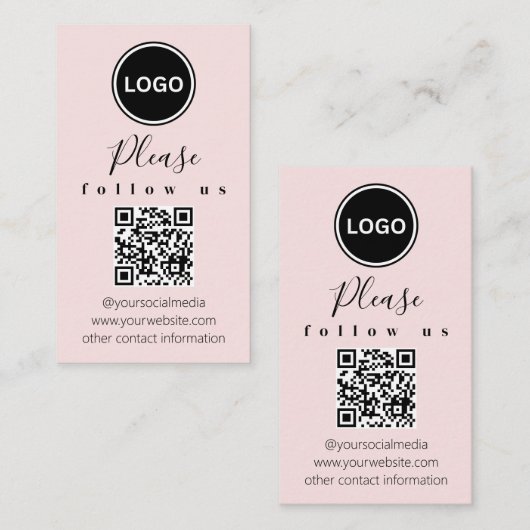 Carte De Visite Suivez-nous | Code QR | Rose bleu moderne (Devant / Derrière)