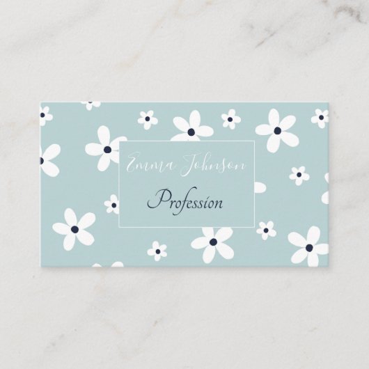 Carte De Visite Summer Boho Blue White Daisy Flowers (Devant)