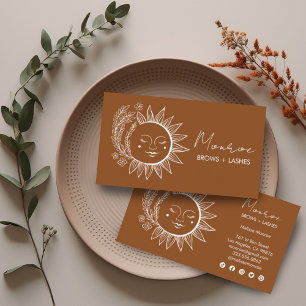 Carte De Visite Sun Flower Boho Line Art Earthy Chic Icônes social