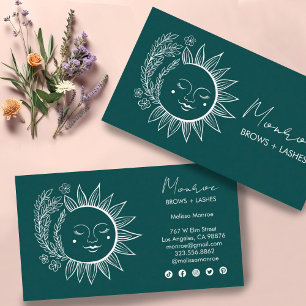 Carte De Visite Sun Flower Boho Line Art Elegant Green Social Icon