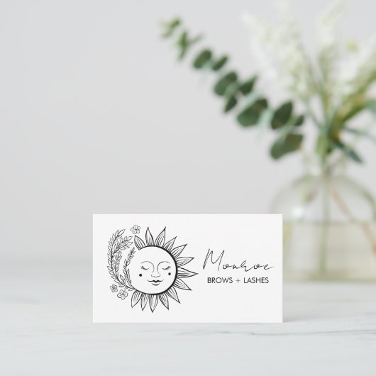 Carte De Visite Sun & Flower Boho Line Art Elegant QR Icônes socia (Debout devant)