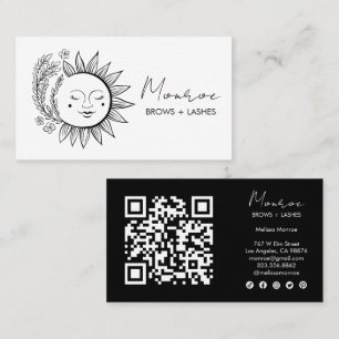 Carte De Visite Sun & Flower Boho Line Art Elegant QR Icônes socia