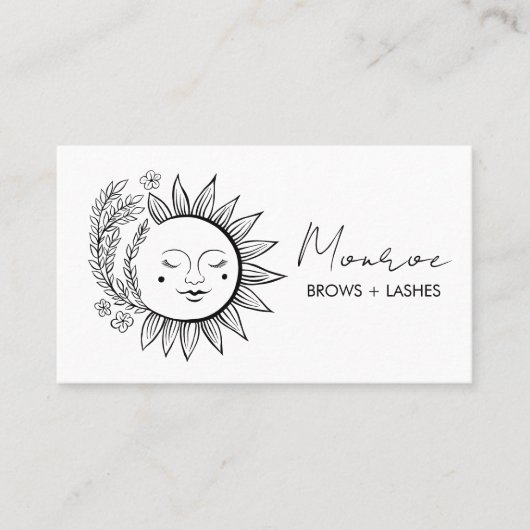 Carte De Visite Sun & Flower Boho Line Art Elegant QR Icônes socia (Devant)