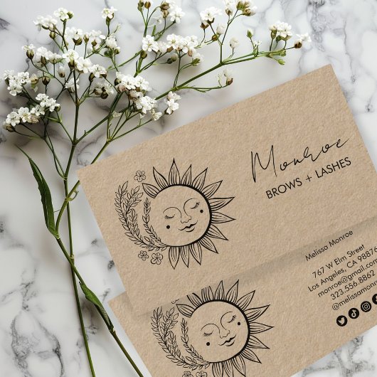 Carte De Visite Sun FlowersBoho Line Art Elegant KRAFT Social Icon