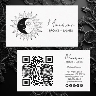 Carte De Visite Sun & Moon Boho Line Art Elegant QR Icônes sociale