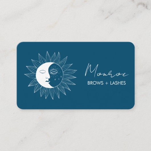 Carte De Visite Sun & Moon Boho Line Art Élégant Turquoise Icônes  (Devant)