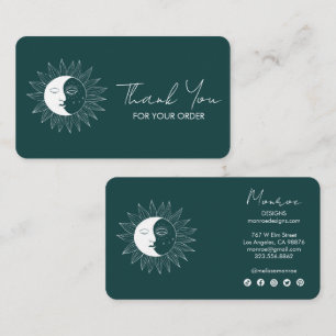 Carte De Visite Sun & Moon Boho Social Media Order Merci Green