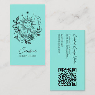 Carte De Visite Sun Moon & Rose Magique Boho Botanique CUSTOM QR