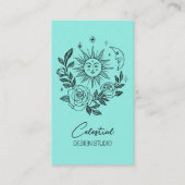 Carte De Visite Sun Moon & Rose Magique Boho Botanique CUSTOM QR (Devant)