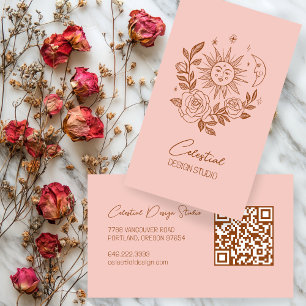 Carte De Visite Sun Moon & Rose Magique Boho Botanique CUSTOM QR