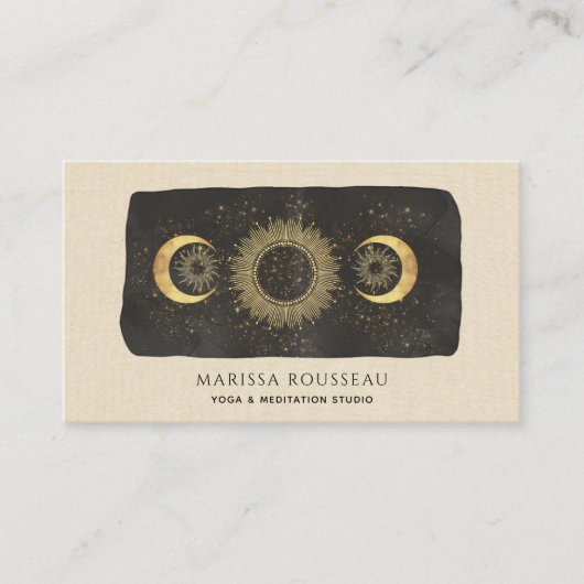 Carte De Visite Sun Moon Stars Gold Black Cream Yoga Studio (Devant)