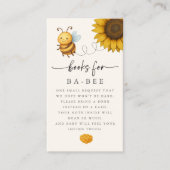 Carte De Visite Sunflower Bee Baby Shower Book Request Card (Devant)