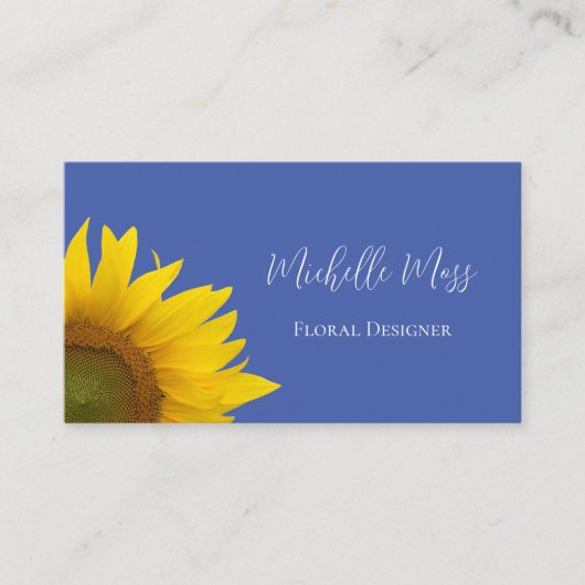 Carte De Visite Sunflower botanique Code QR Bleu blanc (Devant)