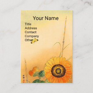 Carte De Visite SUNFLOWER ,BUTTERFLY,VERT FEUILLE Floral japonais