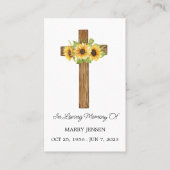 Carte De Visite Sunflower Cross Memorial Funeral Prayer Card (Devant)
