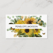 Carte De Visite Sunflower & Eucalyptus Watercolor Professionnel (Devant)