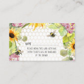 Carte De Visite Sunflower Oh Babee Bumblebee Girl Diaper Raffle (Dos)