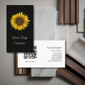 Carte De Visite Sunflower QR code Interior Designer Modern Black 
