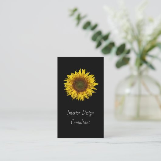 Carte De Visite Sunflower QR code Interior Designer Modern Black  (Debout devant)