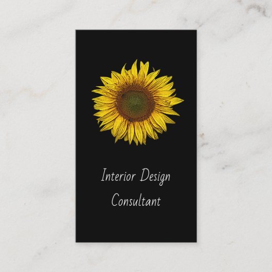 Carte De Visite Sunflower QR code Interior Designer Modern Black  (Devant)