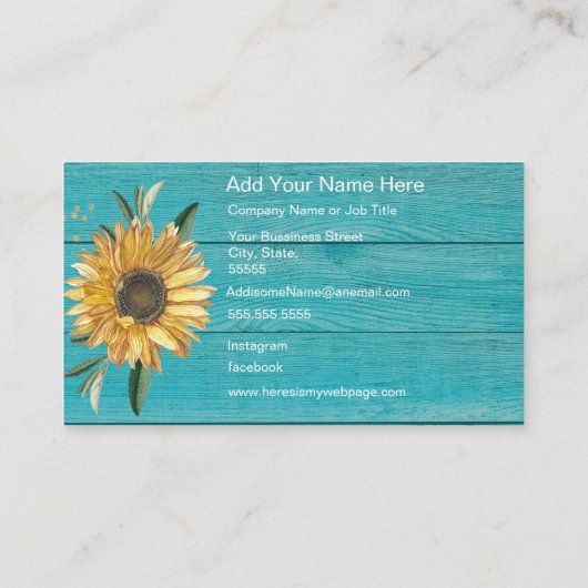 Carte De Visite Sunflower Turquoise Bleu (Dos)