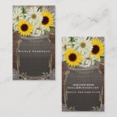 Carte De Visite Sunflowers & Daisy Mason Jar Sparkle Rustic Chic (Devant / Derrière)