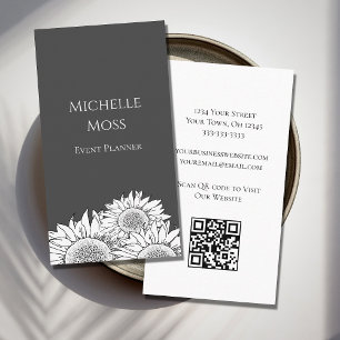 Carte De Visite Sunflowers moderne code QR gris