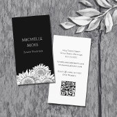 Carte De Visite Sunflowers moderne QR code Black White Boho