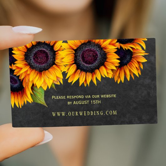 Carte De Visite Sunflowers rustique Chalkboard site mariage RSVP
