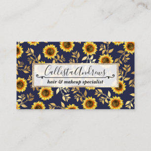 Carte De Visite Sunny Yellow Gold Navy Feuille Motif