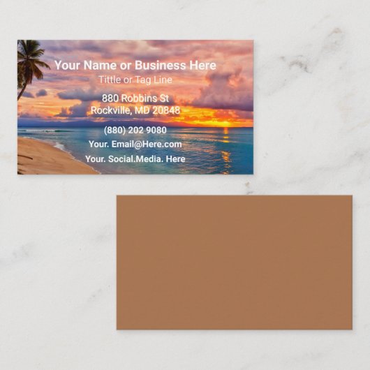 Carte De Visite Sunrise Beach et Palm Trees Tropical (Devant / Derrière)