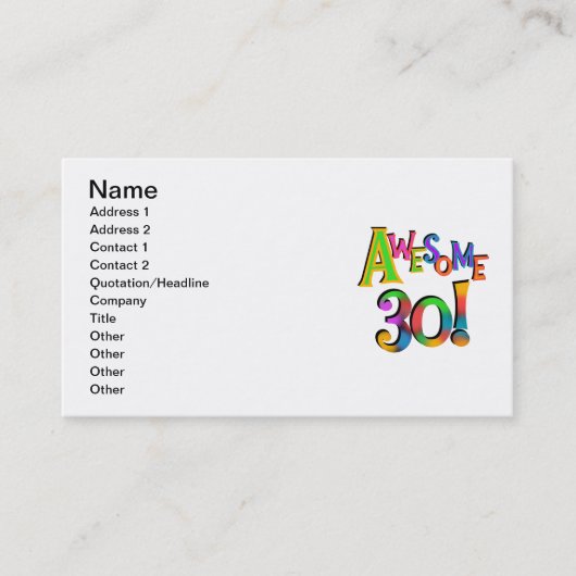 Carte De Visite Super 30 T-shirts et cadeaux d'anniversaire (Devant)