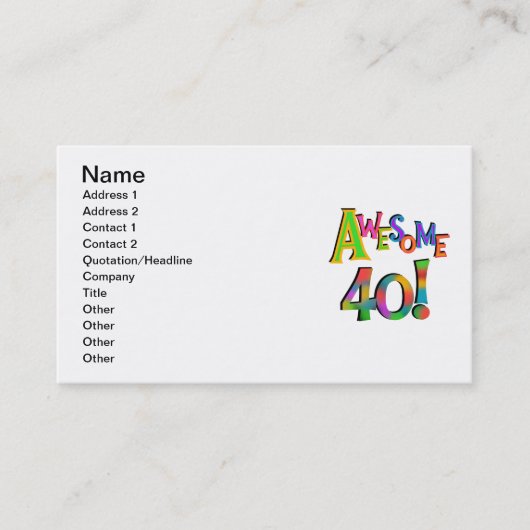 Carte De Visite Super 40 T-shirts et cadeaux d'anniversaire (Devant)