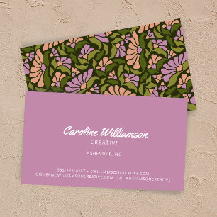 Carte De Visite Super Retro Boho violet vert botanique tendance
