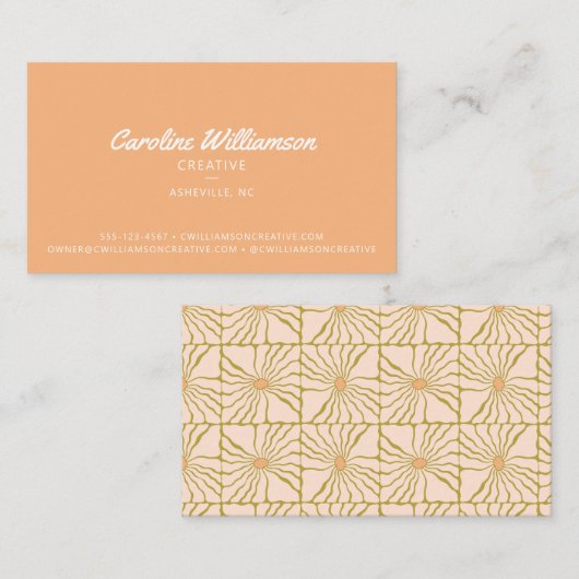 Carte De Visite Super Retro Peach Pastel Botanical tendance (Devant / Derrière)