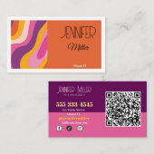 Carte De Visite Super Retro Wavy Lines Social Media Code QR (Devant / Derrière)