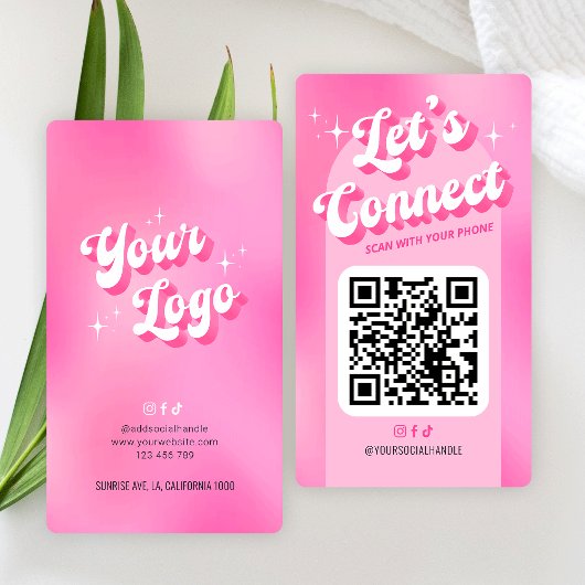 Carte De Visite Super rose tendance Connectons Socials QR Code