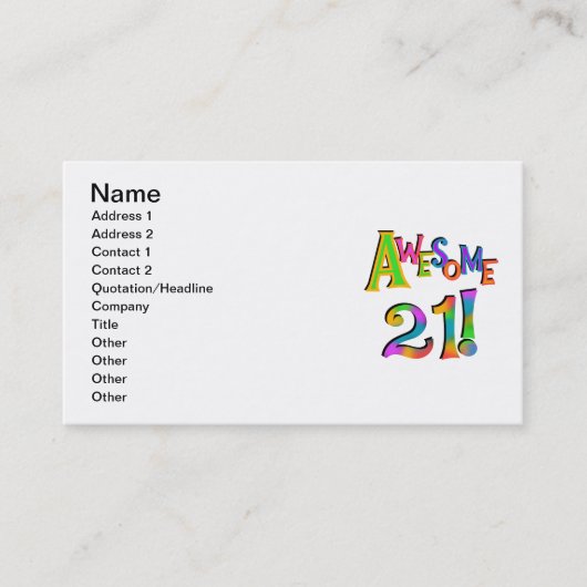 Carte De Visite Superbe 21 T-shirts et cadeaux d'anniversaire (Devant)
