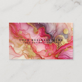 Carte De Visite Superbe aquarelle à l'encre alcoolique rose et or 