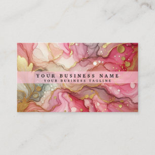 Carte De Visite Superbe aquarelle à l'encre alcoolique rose et or