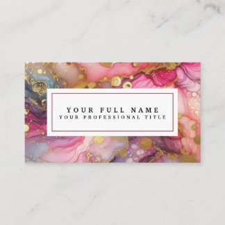 Carte De Visite Superbe aquarelle à l'encre alcoolique rose et or 