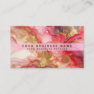 Carte De Visite Superbe aquarelle à l'encre alcoolique rose et or